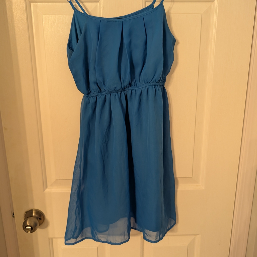 Blue Pleated Spaghetti Strap Mini Sundress for Weddings